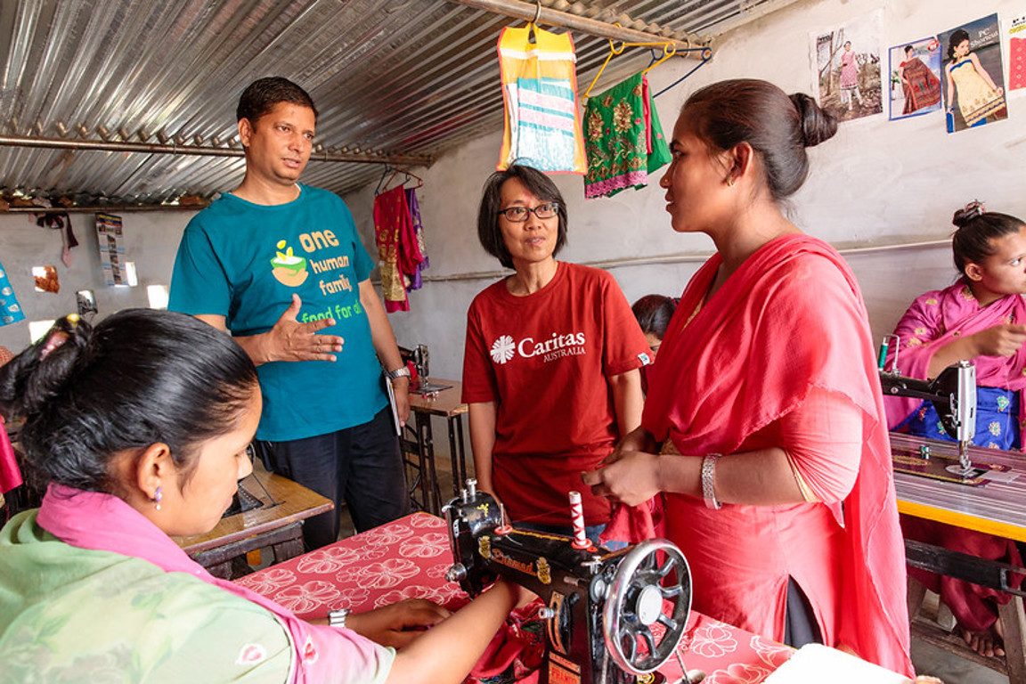 Women with sewing machines in Nepal.