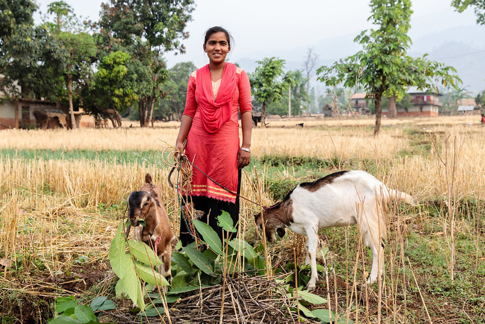 woman with goats