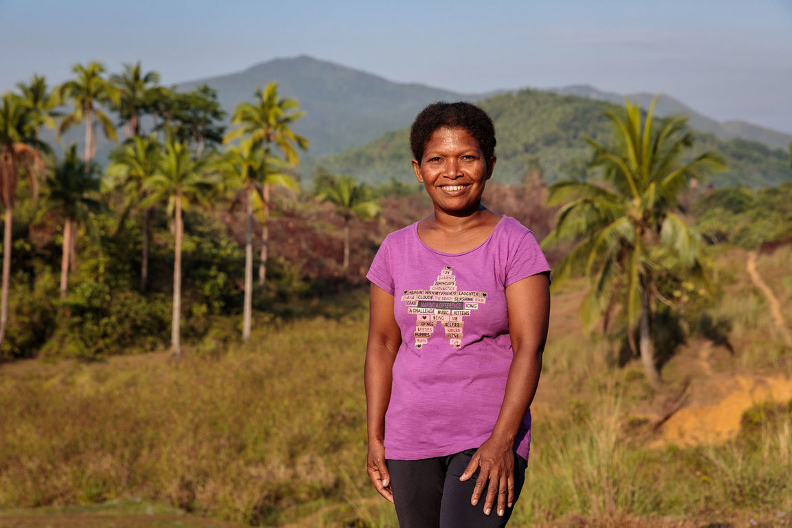 Shirley standing on the island of Camarines Norte in the Philippines