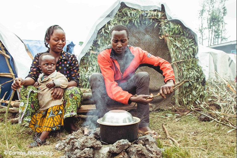 A displaced family in a refugee camp in the Democratic Republic of Congo. Photo: Bitita Dany