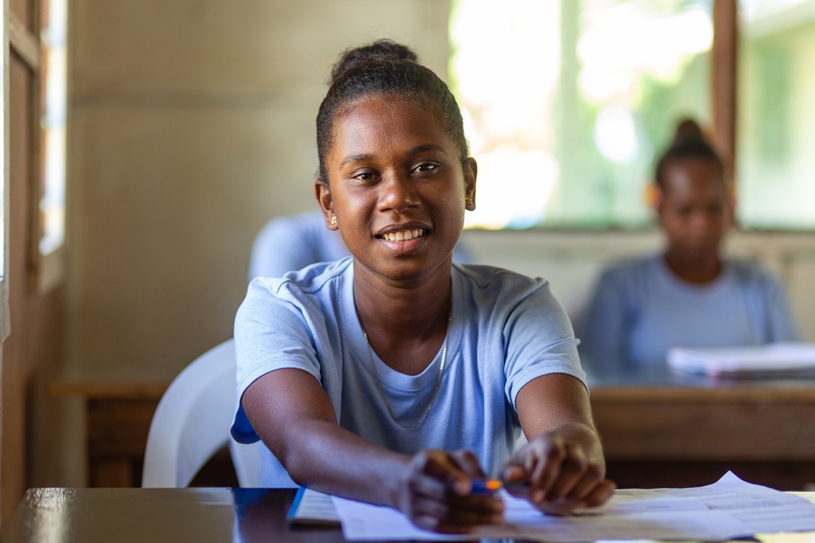 Shaniella studying at a rural training centre in the Solomon Islands