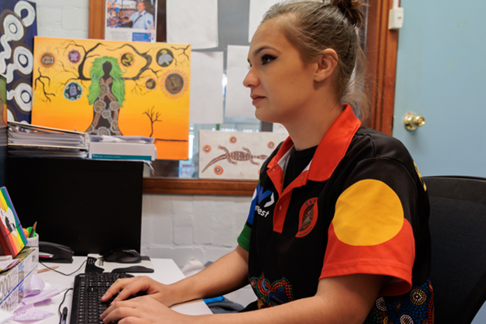 Tereesa working on computer