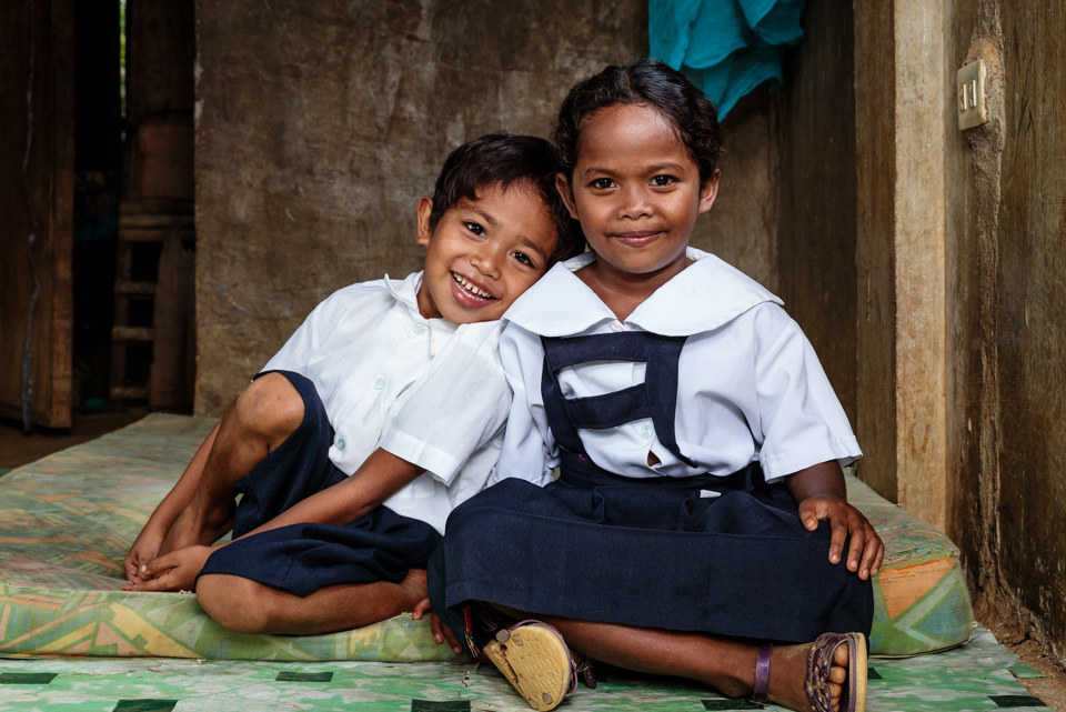 School children in their home in the Philippines